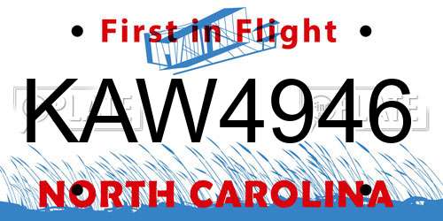KAW4946 North Carolina License Plate
