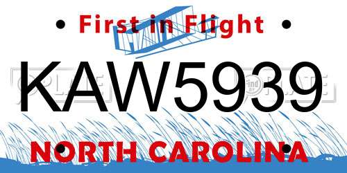 KAW5939 North Carolina License Plate