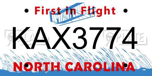KAX3774 North Carolina License Plate