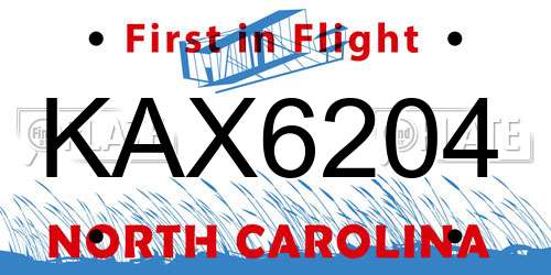 KAX6204 North Carolina License Plate