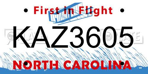 KAZ3605 North Carolina License Plate