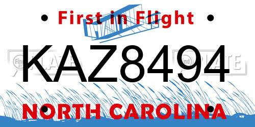 KAZ8494 North Carolina License Plate