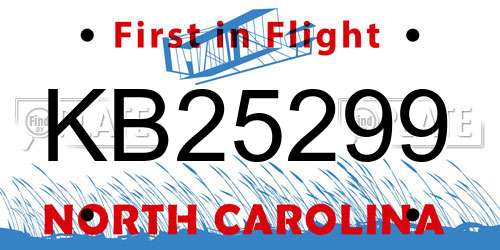 KB25299 North Carolina License Plate