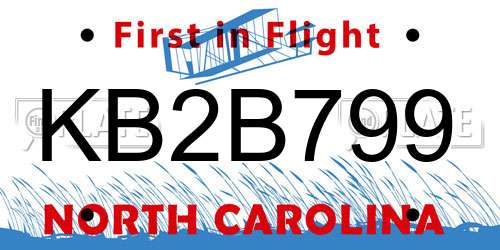 KB2B799 North Carolina License Plate