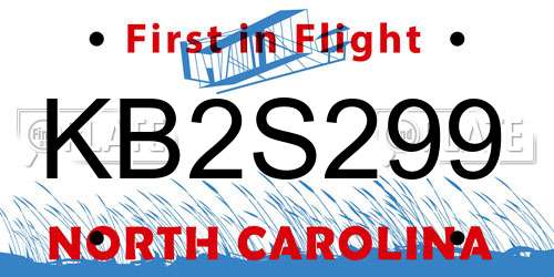 KB2S299 North Carolina License Plate
