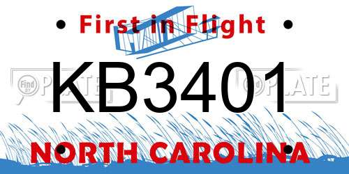 KB3401 North Carolina License Plate