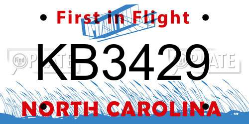 KB3429 North Carolina License Plate