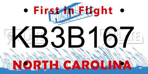 KB3B167 North Carolina License Plate