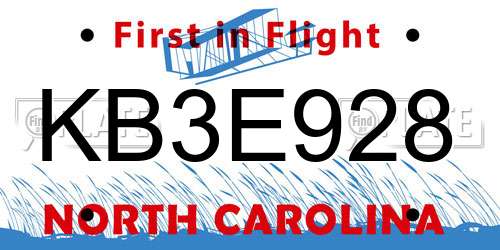 KB3E928 North Carolina License Plate