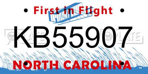 KB55907 North Carolina License Plate