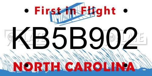 KB5B902 North Carolina License Plate