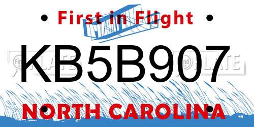 KB5B907 North Carolina License Plate