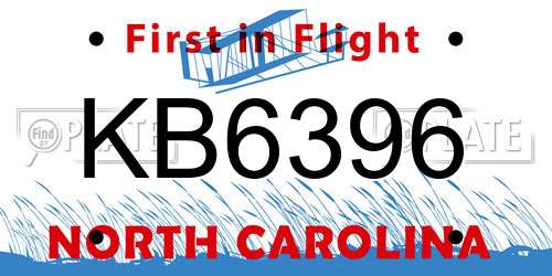 KB6396 North Carolina License Plate