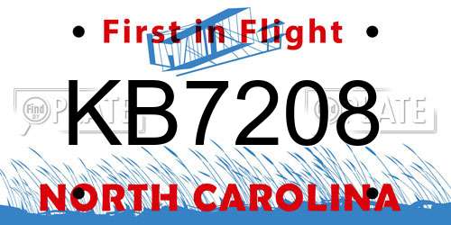 KB7208 North Carolina License Plate
