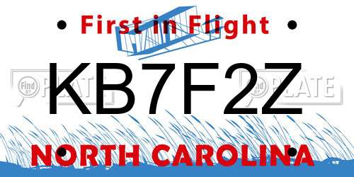 KB7F2Z North Carolina License Plate