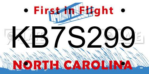 KB7S299 North Carolina License Plate