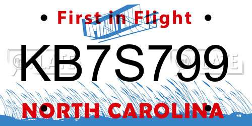 KB7S799 North Carolina License Plate