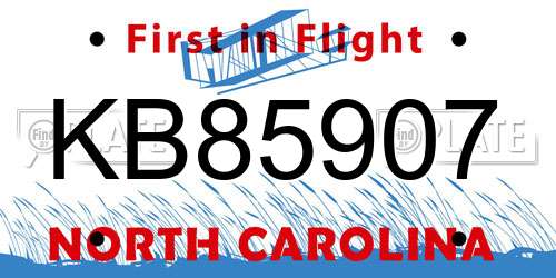 KB85907 North Carolina License Plate