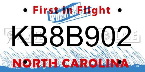 KB8B902 North Carolina License Plate