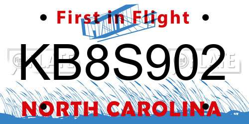 KB8S902 North Carolina License Plate