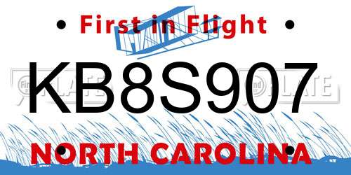 KB8S907 North Carolina License Plate
