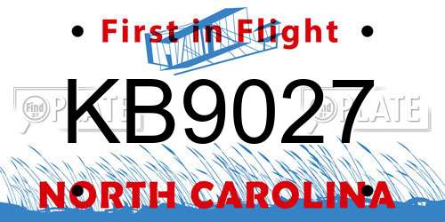 KB9027 North Carolina License Plate