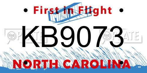 KB9073 North Carolina License Plate