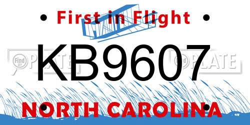 KB9607 North Carolina License Plate