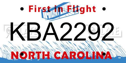 KBA2292 North Carolina License Plate