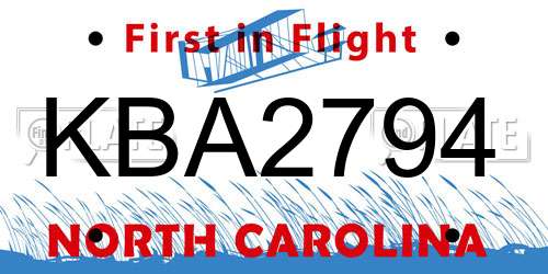 KBA2794 North Carolina License Plate