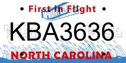 KBA3636 North Carolina License Plate