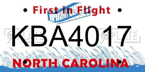 KBA4017 North Carolina License Plate