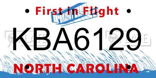 KBA6129 North Carolina License Plate