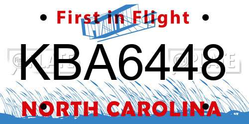 KBA6448 North Carolina License Plate