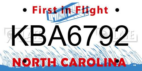 KBA6792 North Carolina License Plate