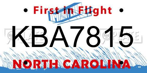 KBA7815 North Carolina License Plate