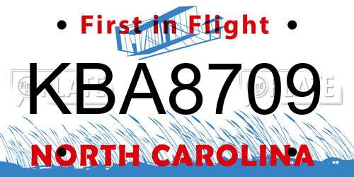 KBA8709 North Carolina License Plate