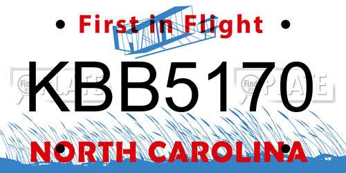 KBB5170 North Carolina License Plate