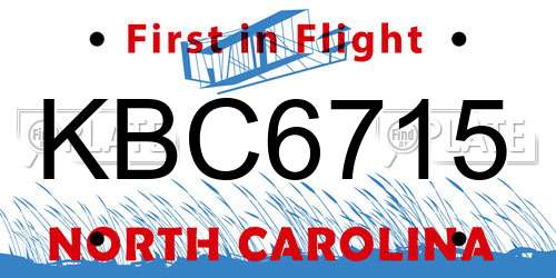 KBC6715 North Carolina License Plate