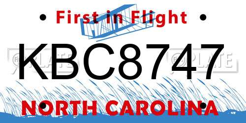 KBC8747 North Carolina License Plate