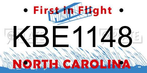 KBE1148 North Carolina License Plate