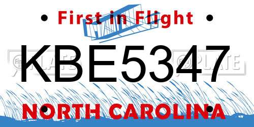 KBE5347 North Carolina License Plate