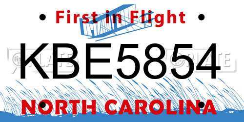 KBE5854 North Carolina License Plate