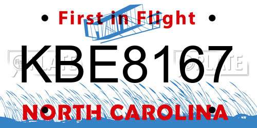 KBE8167 North Carolina License Plate