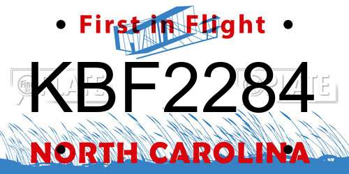 KBF2284 North Carolina License Plate