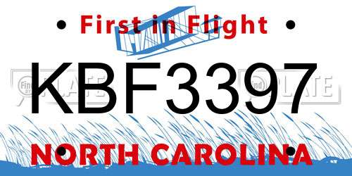 KBF3397 North Carolina License Plate