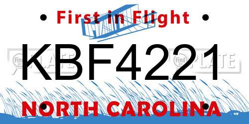 KBF4221 North Carolina License Plate