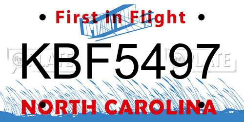 KBF5497 North Carolina License Plate