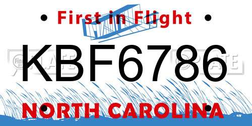 KBF6786 North Carolina License Plate