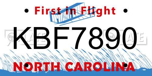 KBF7890 North Carolina License Plate
